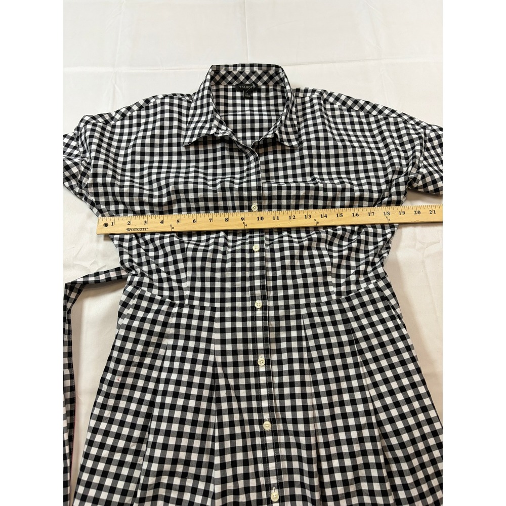 Talbots Black White Gingham Cotton Shirt Dress Midi Belted Short Sleeve Size 6 - Picture 10 of 11